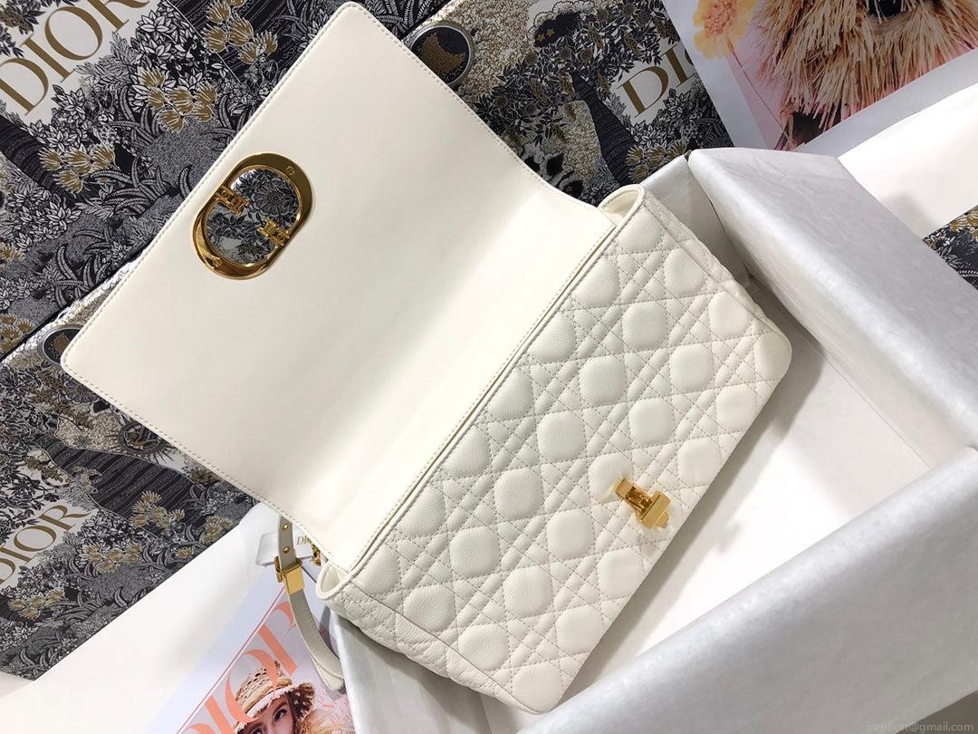 Dior Large Caro Bag M9243 Calfskin white Gold