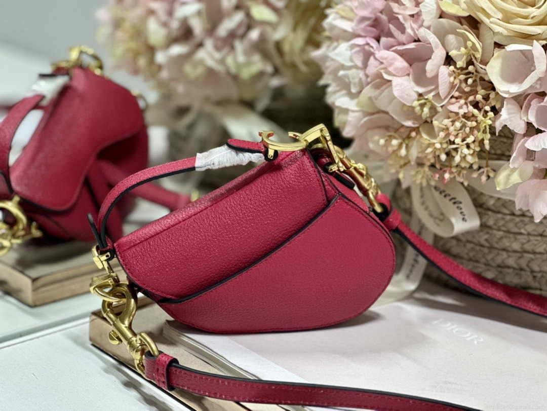 Dior S5685 Micro Saddle Bag With Strap Scarlet Red Goatskin