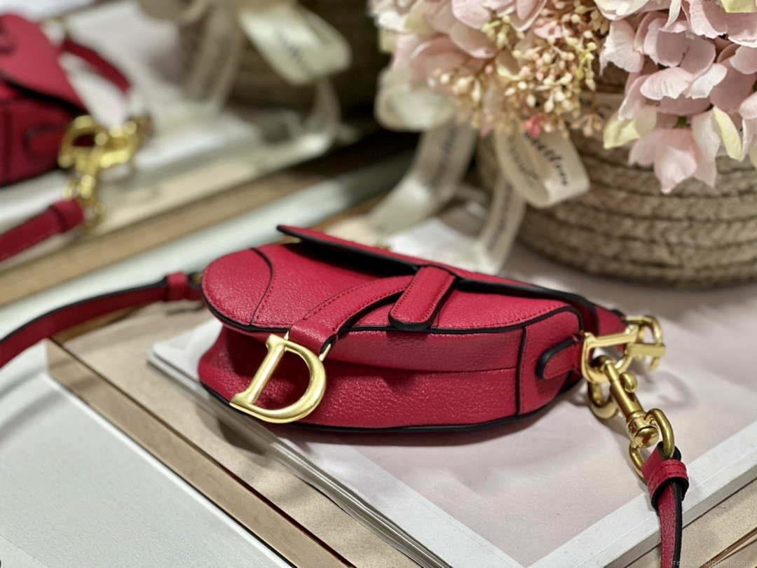 Dior S5685 Micro Saddle Bag With Strap Scarlet Red Goatskin