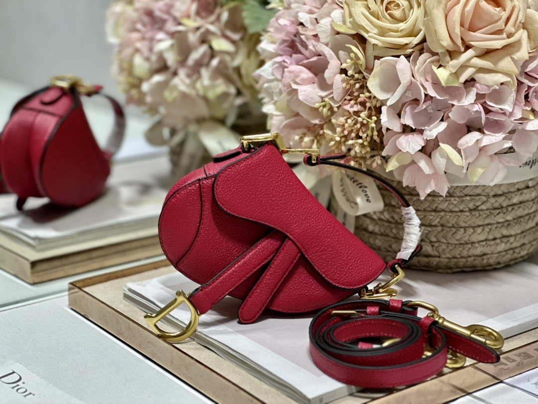 Dior S5685 Micro Saddle Bag With Strap Scarlet Red Goatskin