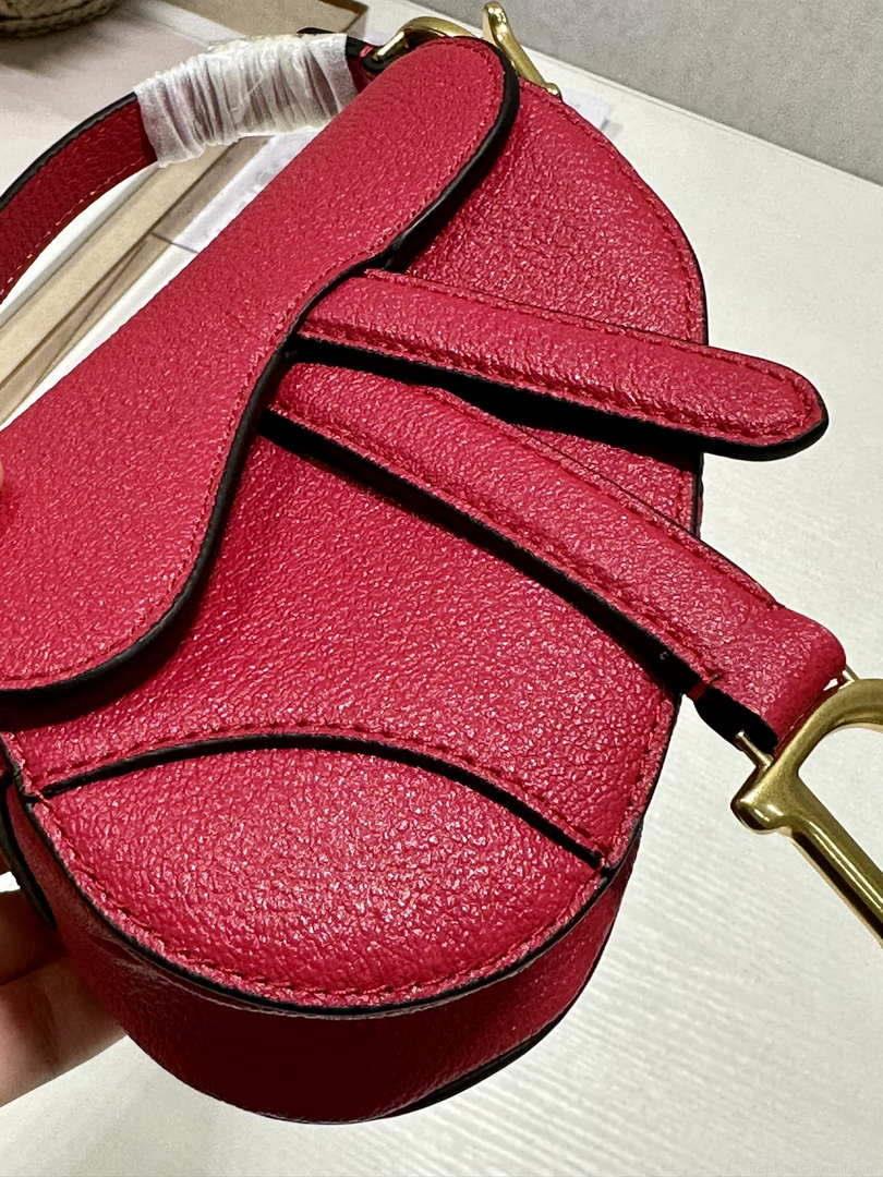 Dior S5685 Micro Saddle Bag With Strap Scarlet Red Goatskin