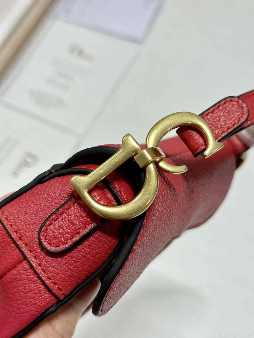 Dior S5685 Micro Saddle Bag With Strap Scarlet Red Goatskin