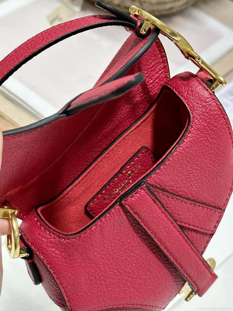 Dior S5685 Micro Saddle Bag With Strap Scarlet Red Goatskin