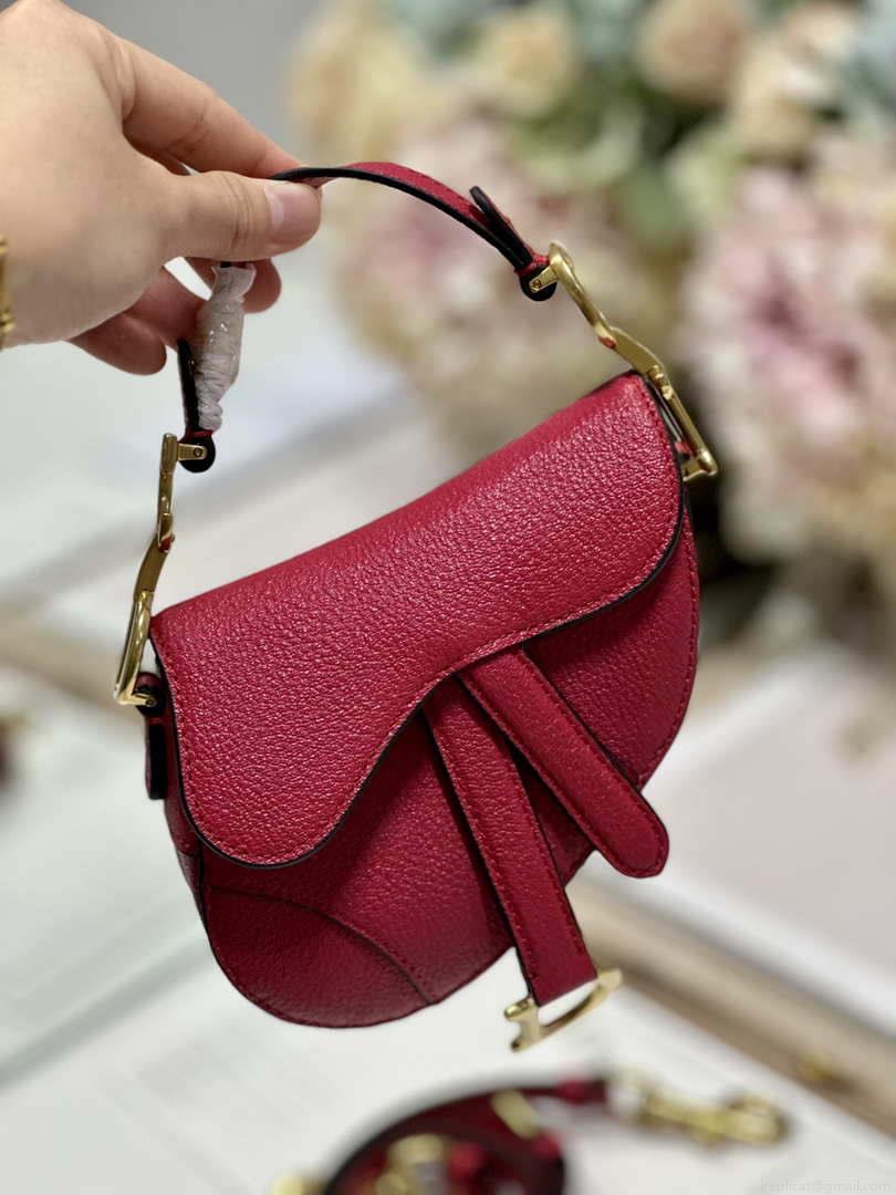 Dior S5685 Micro Saddle Bag With Strap Scarlet Red Goatskin