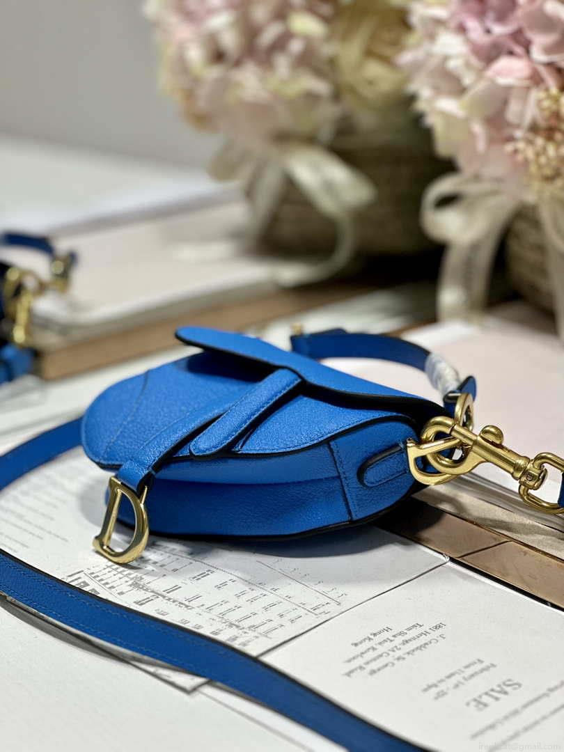 Dior S5685 Micro Saddle Bag With Strap Scarlet Blue Goatskin