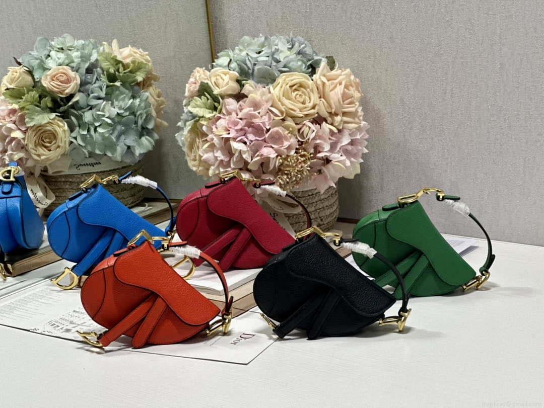 Dior S5685 Micro Saddle Bag With Strap Scarlet Black Goatskin