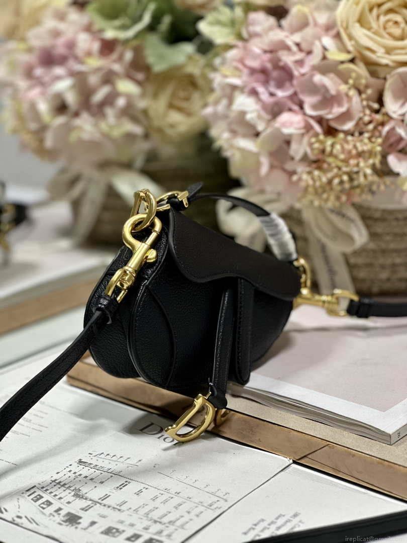 Dior S5685 Micro Saddle Bag With Strap Scarlet Black Goatskin