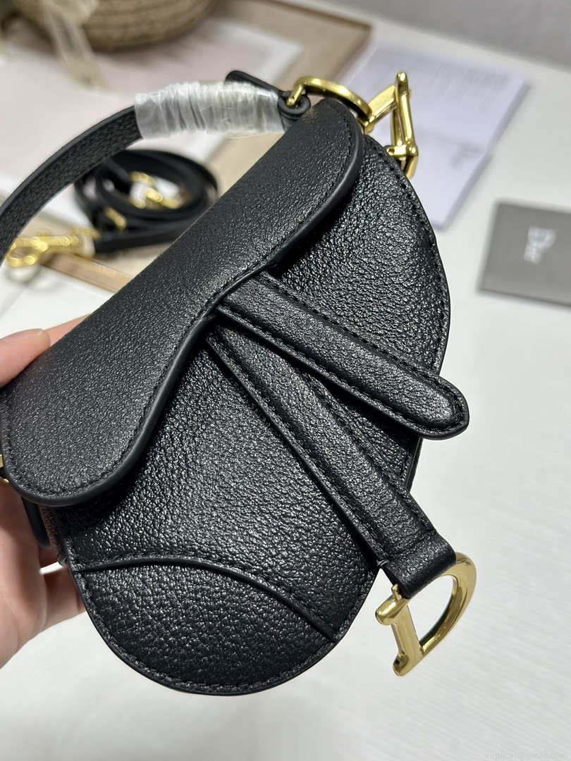 Dior S5685 Micro Saddle Bag With Strap Scarlet Black Goatskin