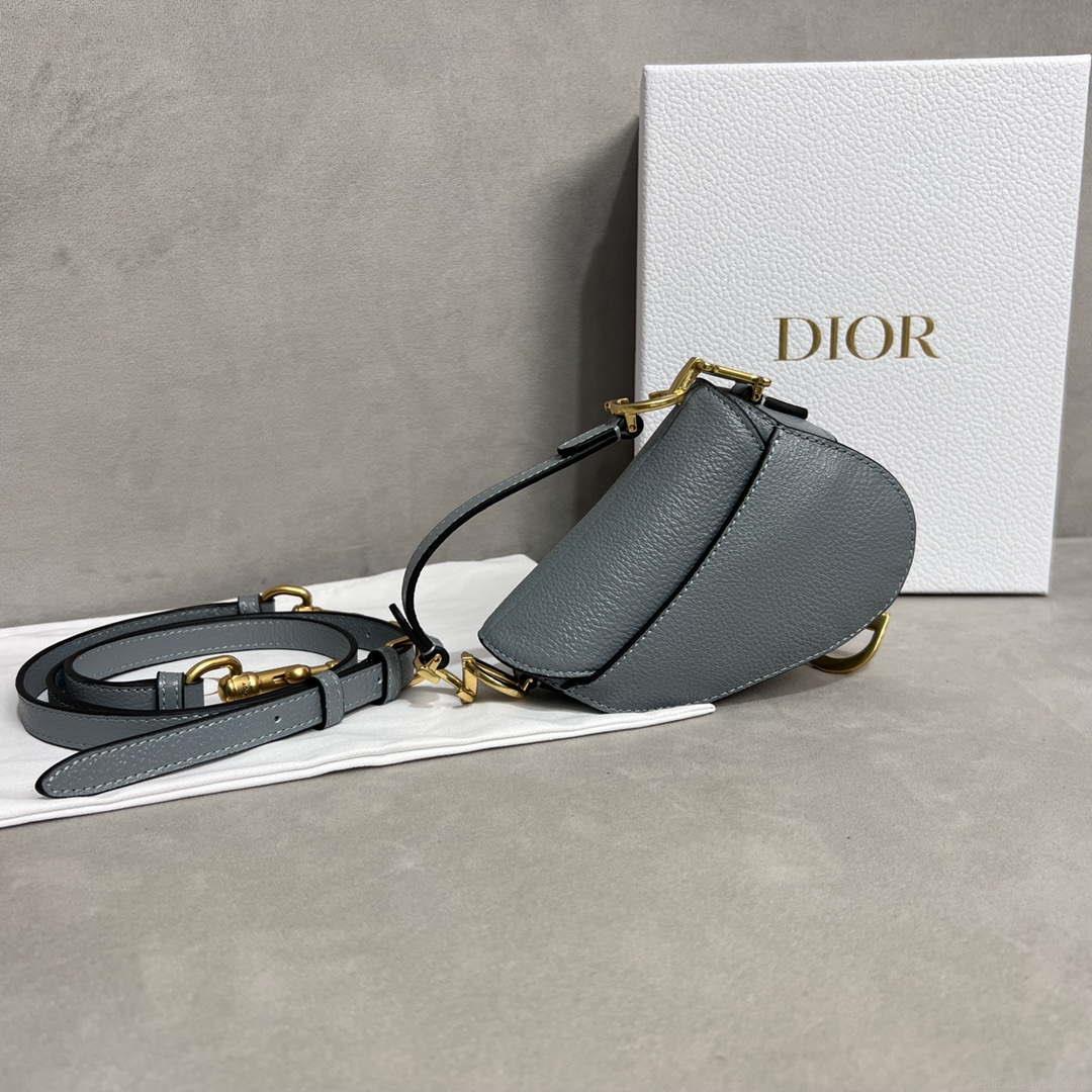 Dior S5685 Micro Saddle Bag With Strap Scarlet Gray Goatskin