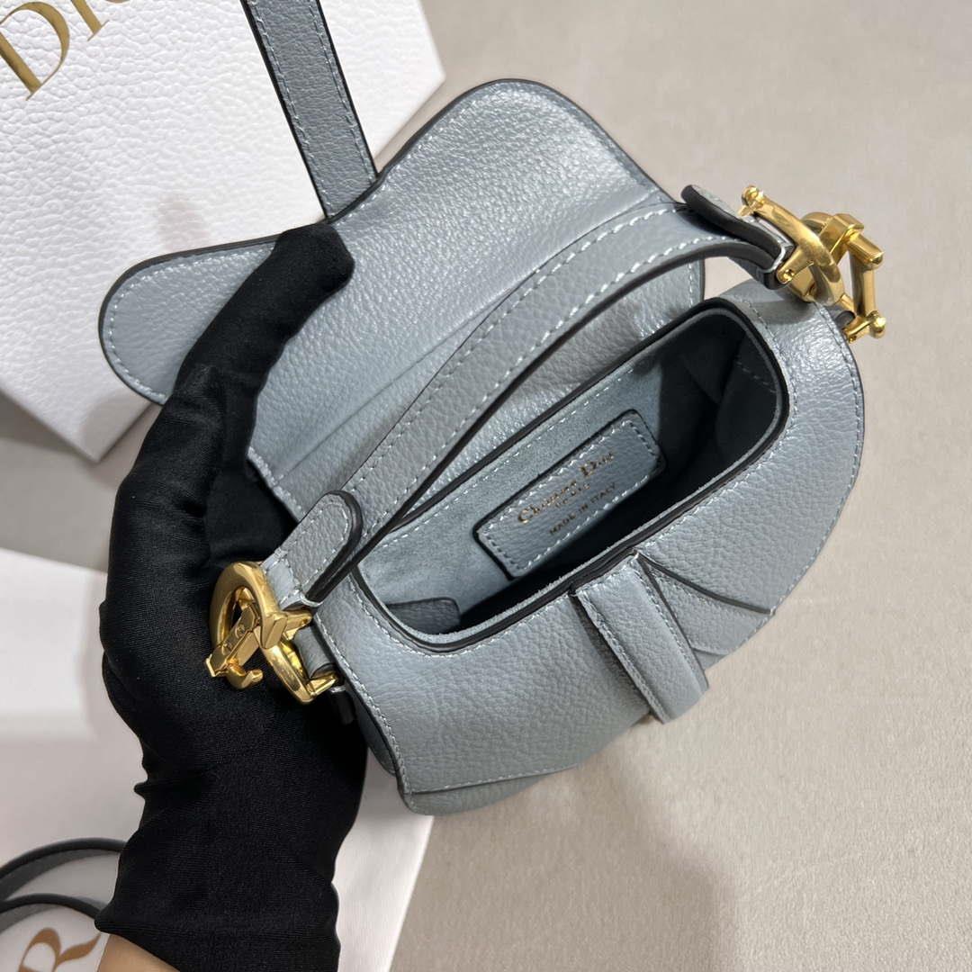 Dior S5685 Micro Saddle Bag With Strap Scarlet Gray Goatskin