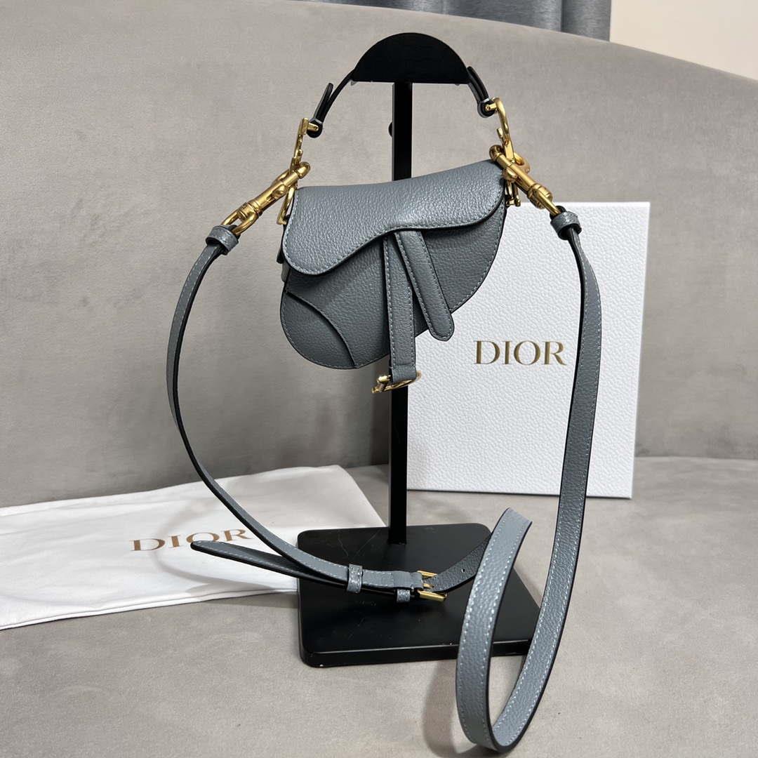 Dior S5685 Micro Saddle Bag With Strap Scarlet Gray Goatskin