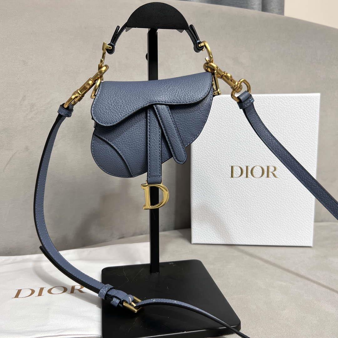 Dior S5685 Micro Saddle Bag With Strap Scarlet Light Blue Goatskin