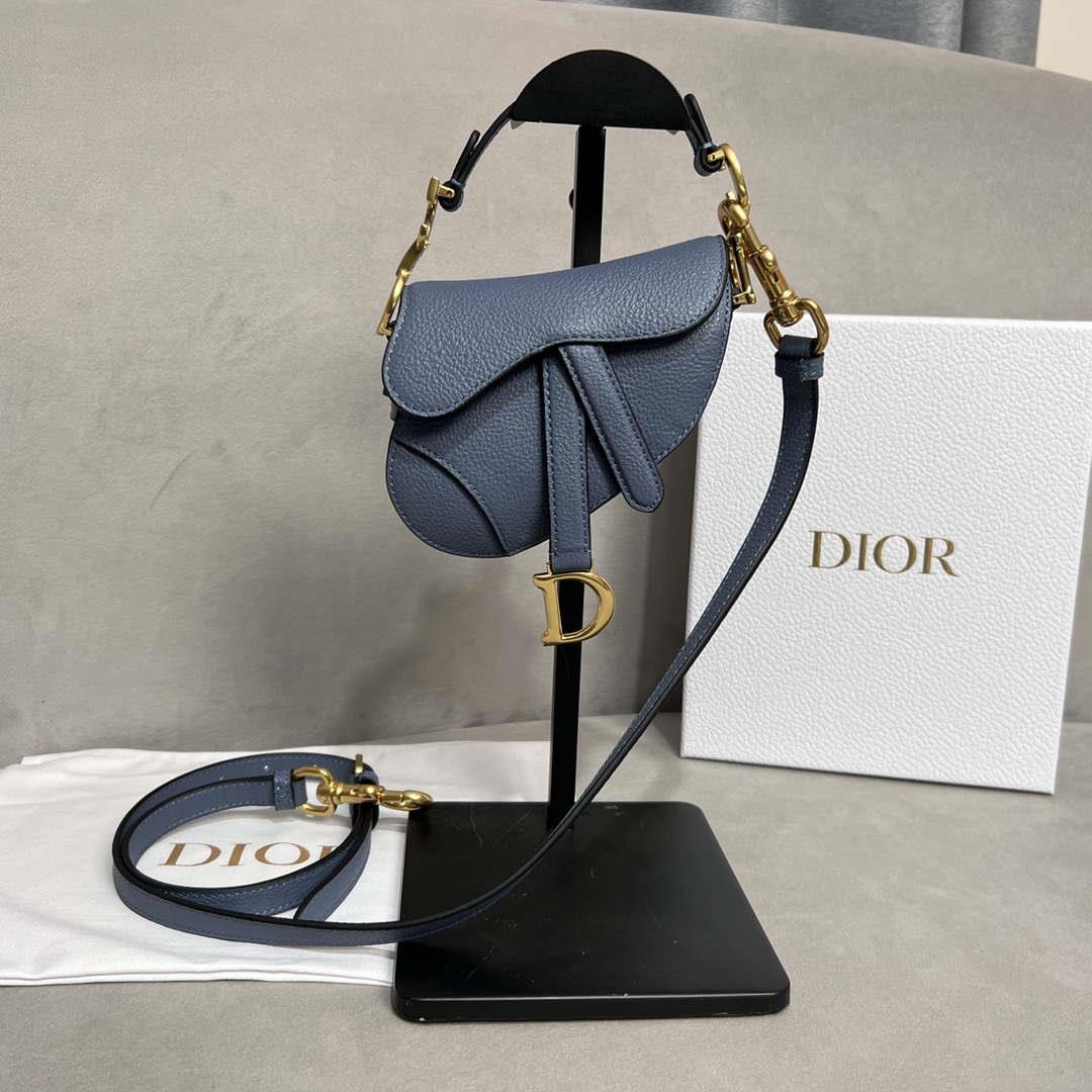 Dior S5685 Micro Saddle Bag With Strap Scarlet Light Blue Goatskin