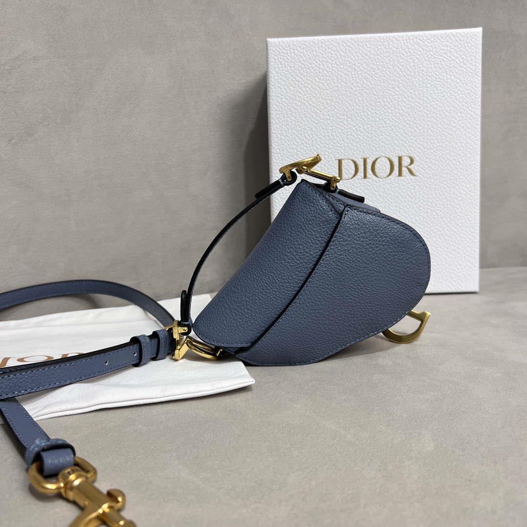 Dior S5685 Micro Saddle Bag With Strap Scarlet Light Blue Goatskin