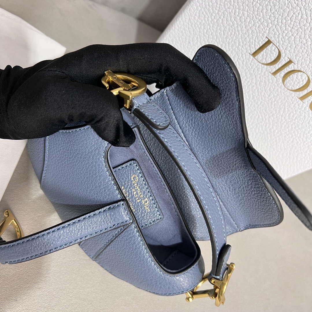 Dior S5685 Micro Saddle Bag With Strap Scarlet Light Blue Goatskin