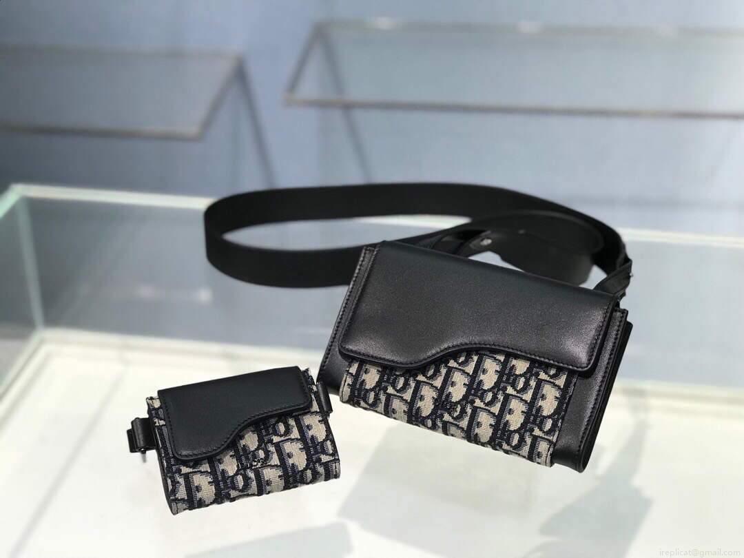 Dior 2GACA321 Elite Shoulder Pouch Beige And Black Jacquard Canvas Calfskin