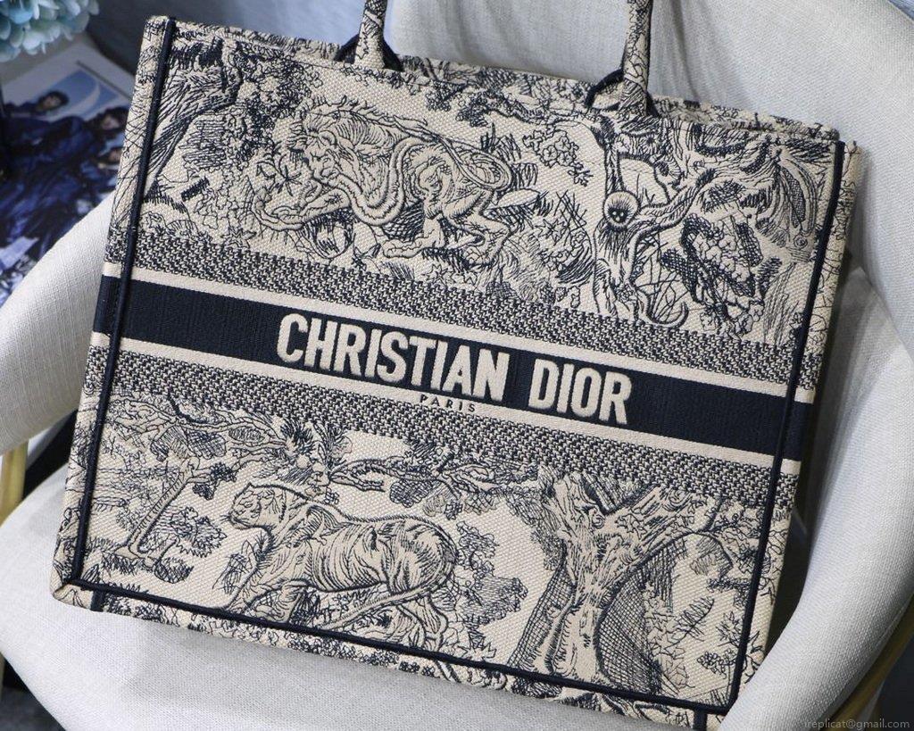 Dior Book Tote M1286 Black Toile de Jouy Embroidery