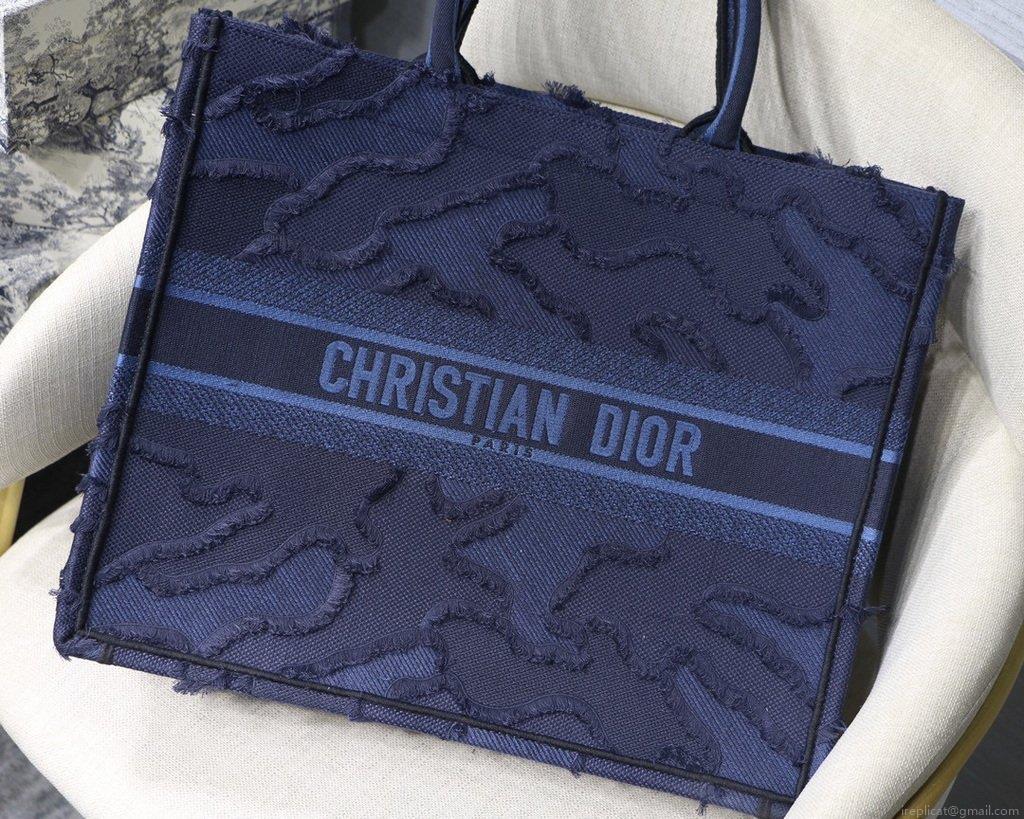 Dior Book Tote M1286 Blue Camouflage Embroidery