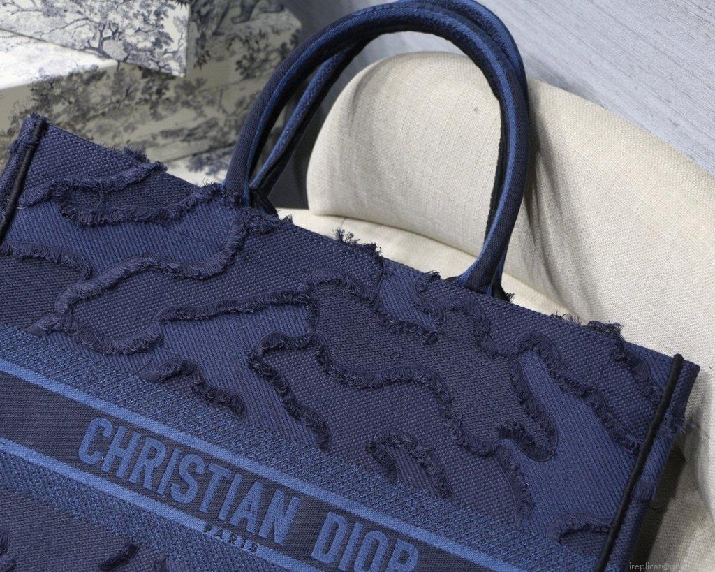 Dior Book Tote M1286 Blue Camouflage Embroidery