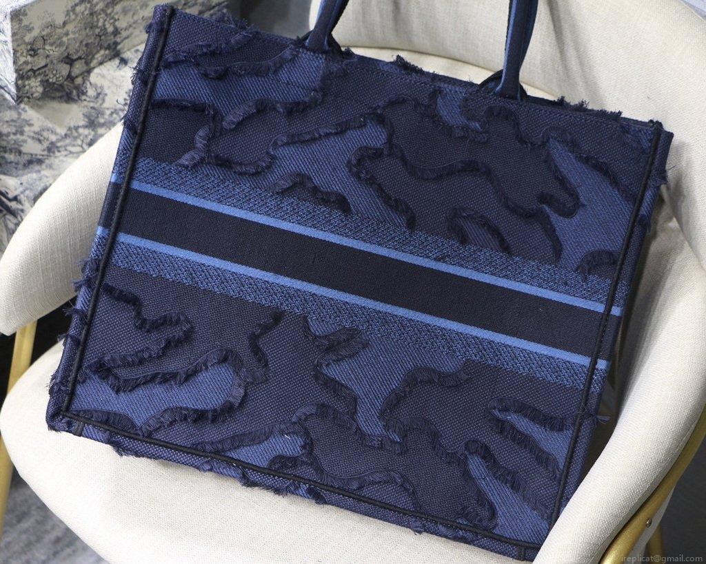 Dior Book Tote M1286 Blue Camouflage Embroidery