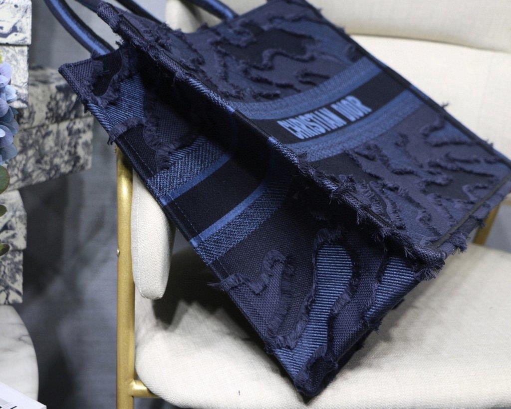 Dior Book Tote M1286 Blue Camouflage Embroidery