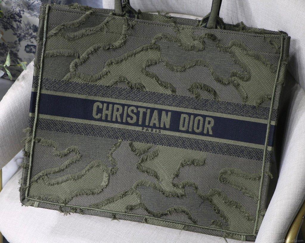 Dior Book Tote M1286 Green Camouflage Embroidery Shopping Bag