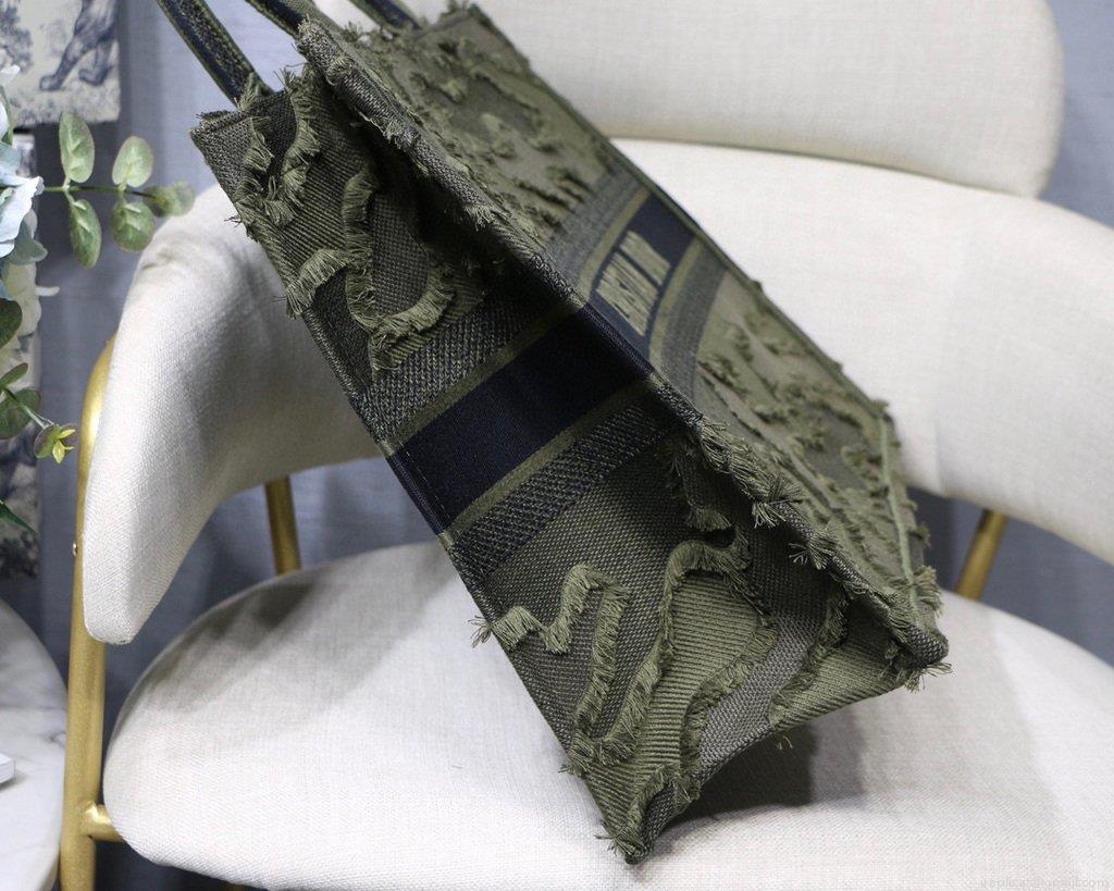 Dior Book Tote M1286 Green Camouflage Embroidery Shopping Bag