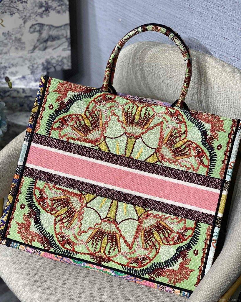 Dior Book Tote M1286 Pink Multicolor Dior In Lights Embroidery