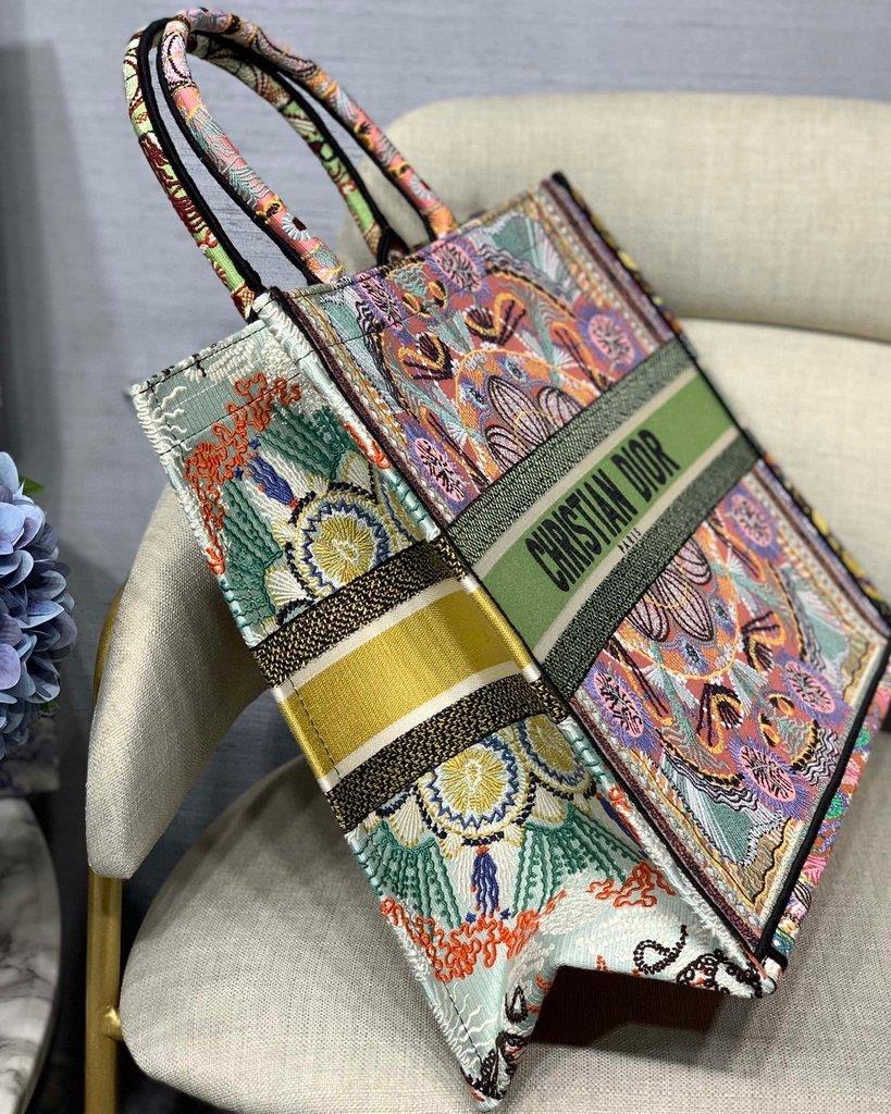 Dior Book Tote M1286 Pink Multicolor Dior In Lights Embroidery