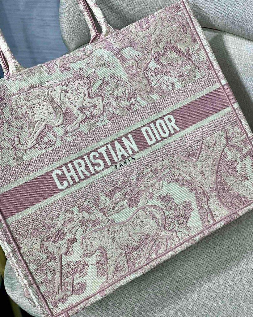 Dior Book Tote M1286 Pink Toile de Jouy Embroidery