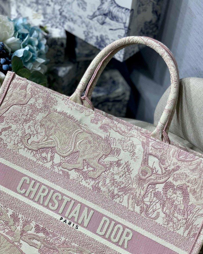 Dior Book Tote M1286 Pink Toile de Jouy Embroidery