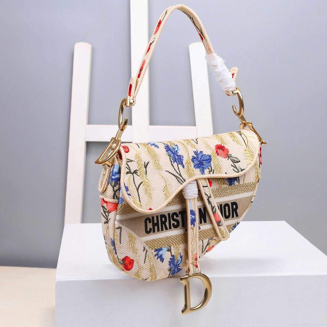 Dior M0446 Dior Multicolor Flowers Embroidery Saddle Bag