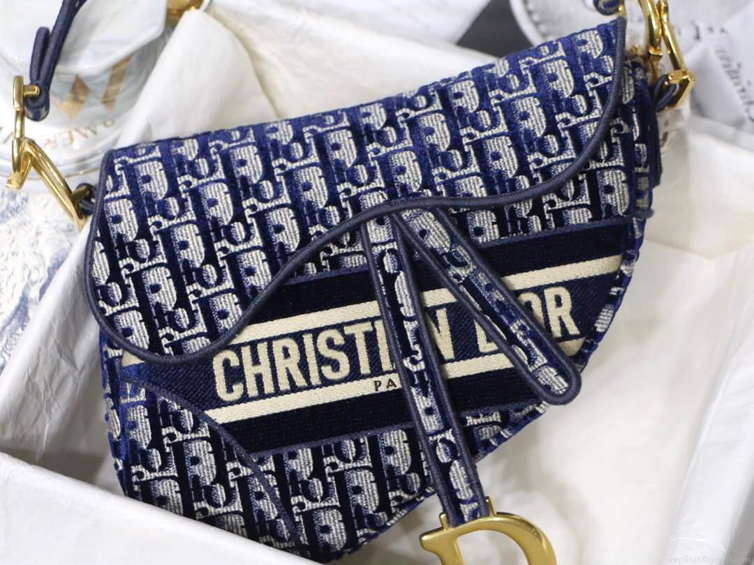Dior M0446 Dior Saddle Bag Blue Dior Oblique Embroidery