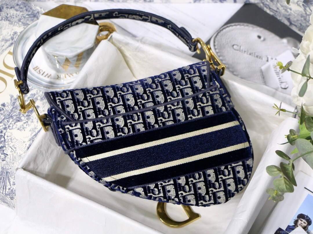 Dior M0446 Dior Saddle Bag Blue Dior Oblique Embroidery