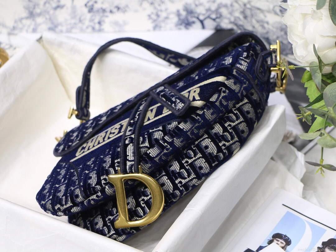 Dior M0446 Dior Saddle Bag Blue Dior Oblique Embroidery