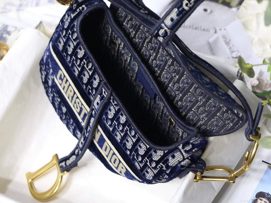 Dior M0446 Dior Saddle Bag Blue Dior Oblique Embroidery