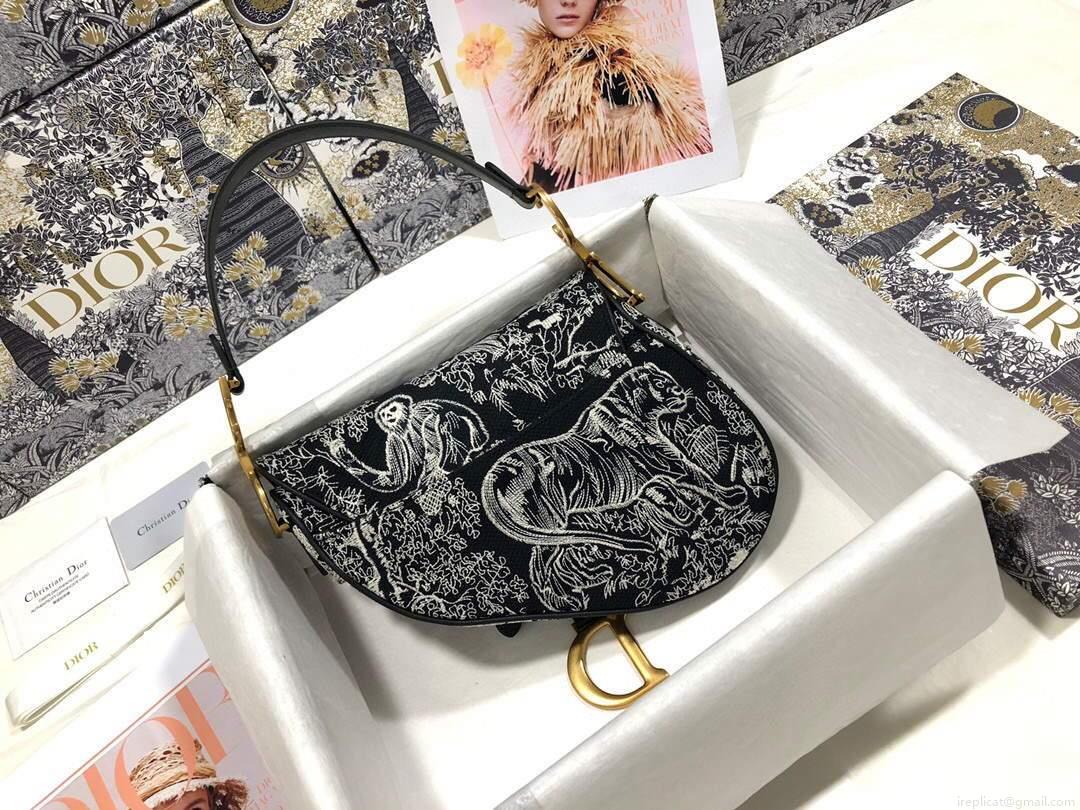 Dior M0446 Dior Saddle Bag Grey Toile de Jouy Reverse Jacquard