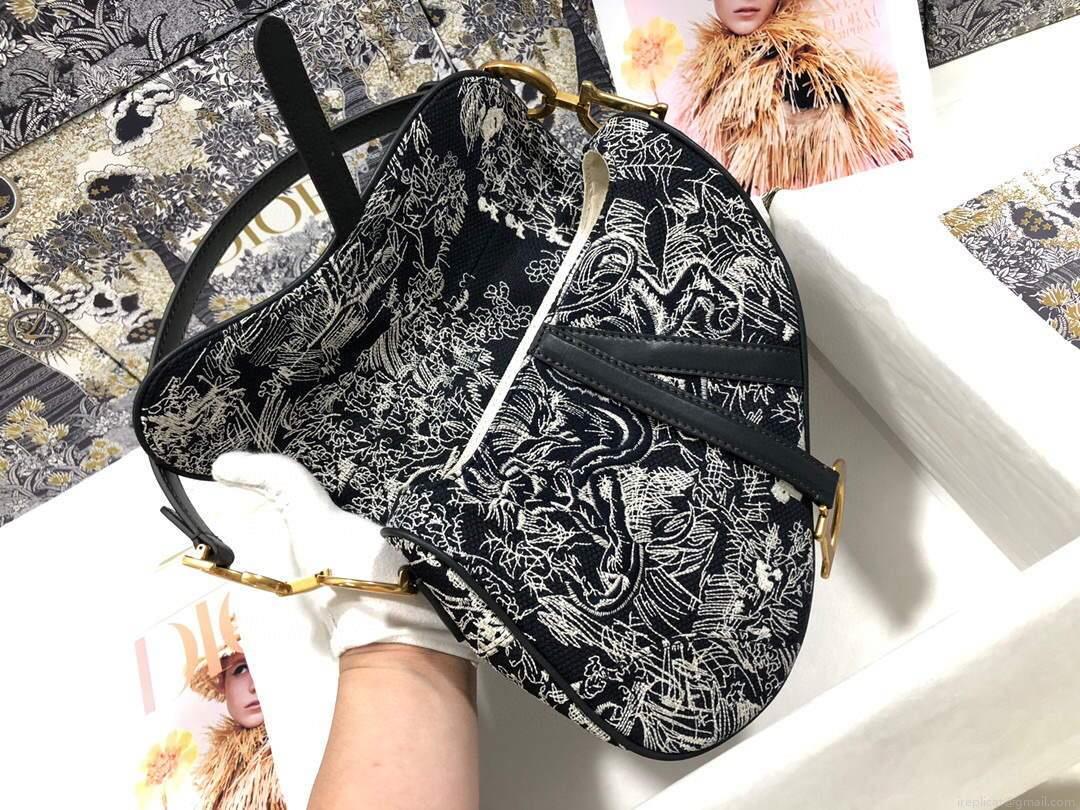 Dior M0446 Dior Saddle Bag Grey Toile de Jouy Reverse Jacquard