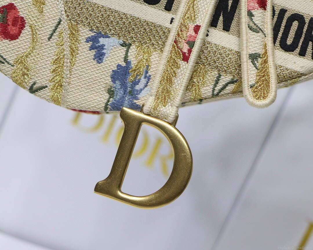 Dior M0446 Dior Saddle Bag Multicolor Flowers Embroidery With Gold