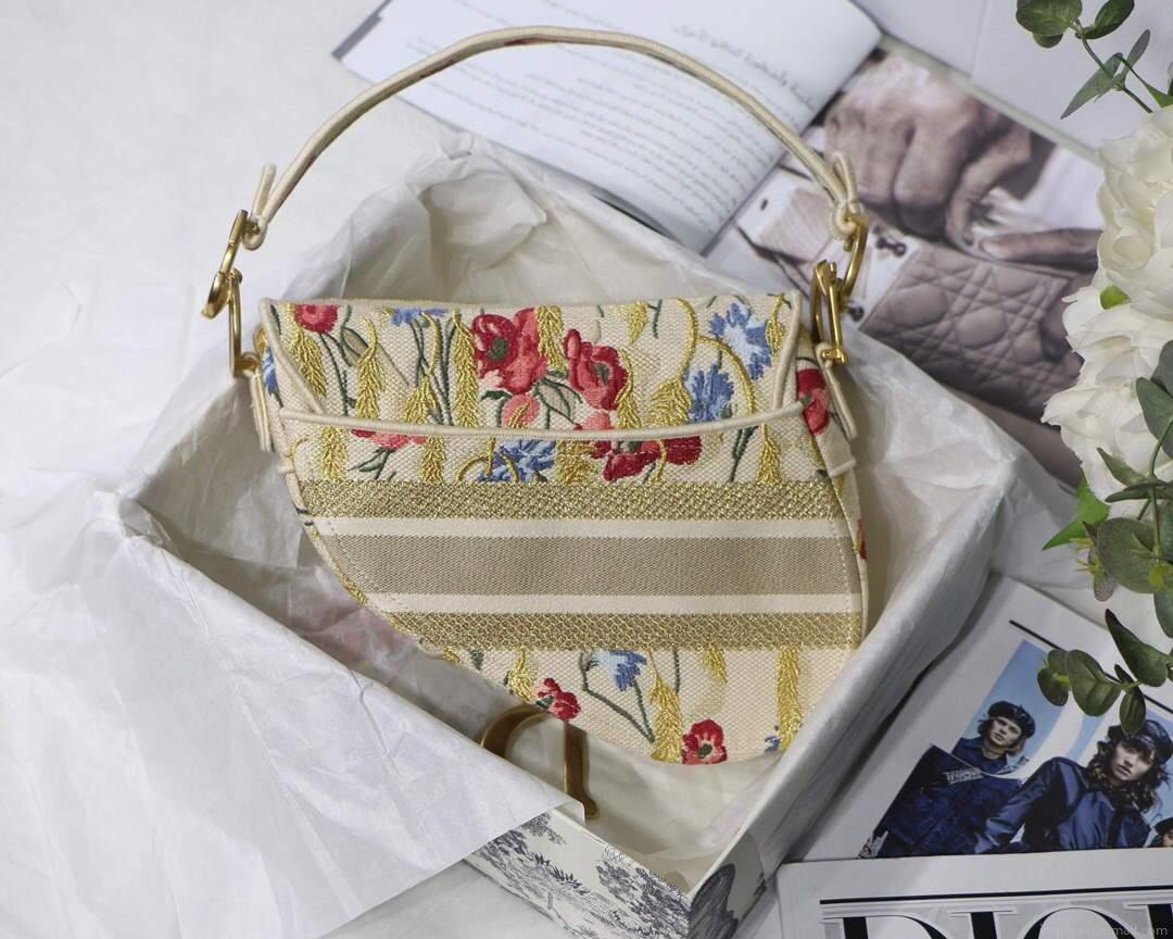 Dior M0446 Dior Saddle Bag Multicolor Flowers Embroidery With Gold