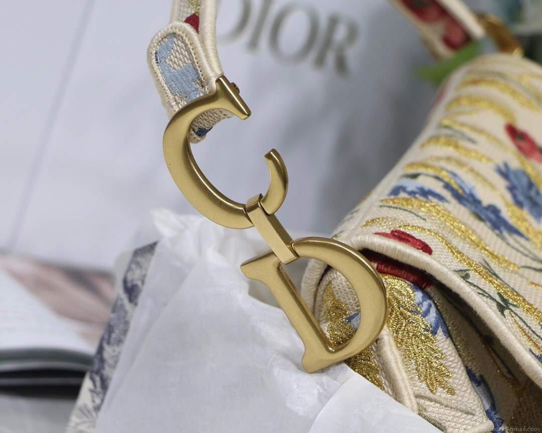 Dior M0446 Dior Saddle Bag Multicolor Flowers Embroidery With Gold