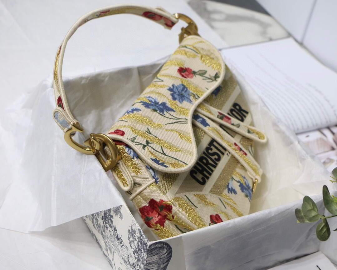 Dior M0446 Dior Saddle Bag Multicolor Flowers Embroidery With Gold