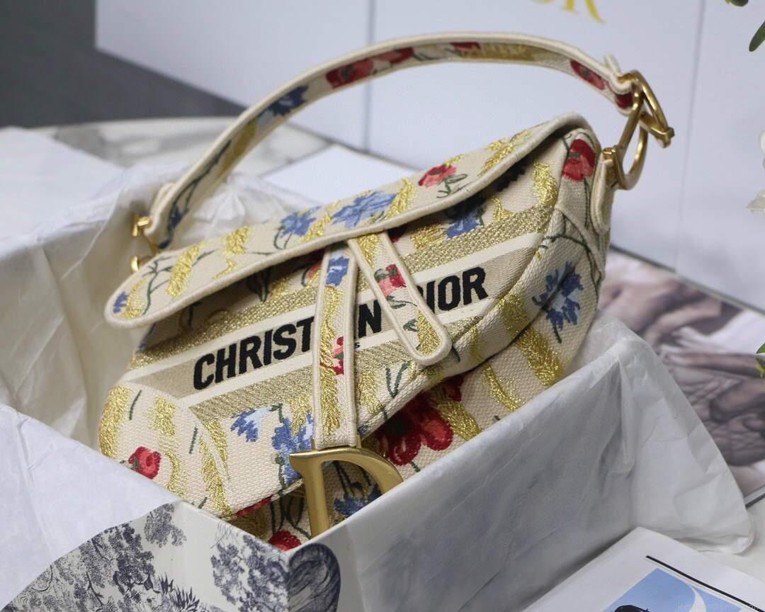 Dior M0446 Dior Saddle Bag Multicolor Flowers Embroidery With Gold