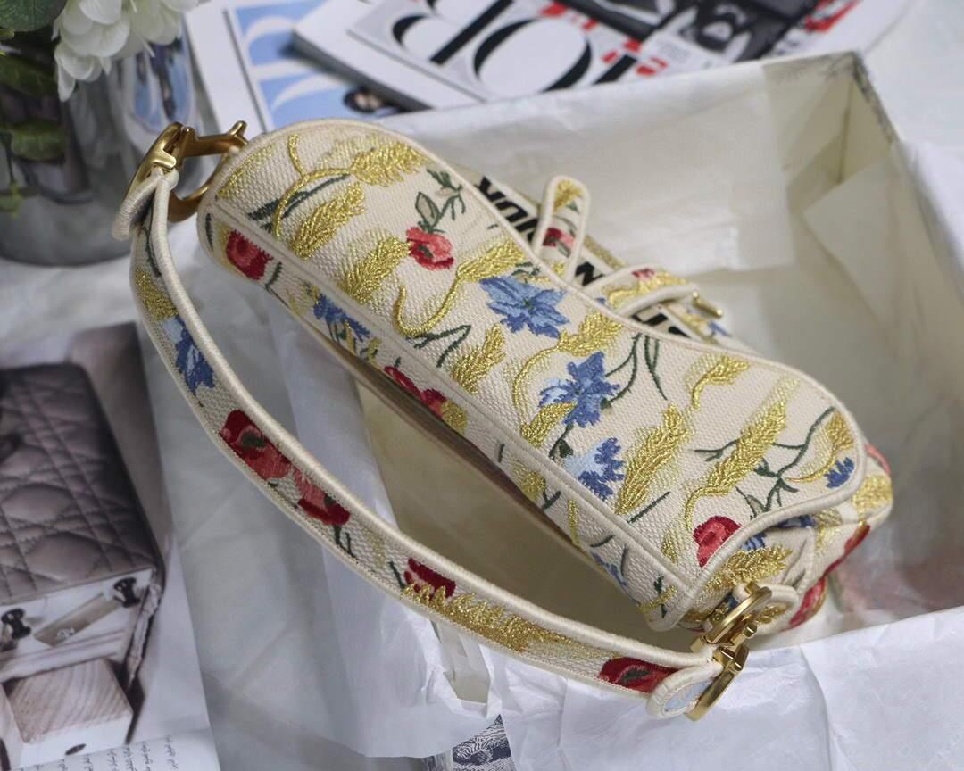 Dior M0446 Dior Saddle Bag Multicolor Flowers Embroidery With Gold