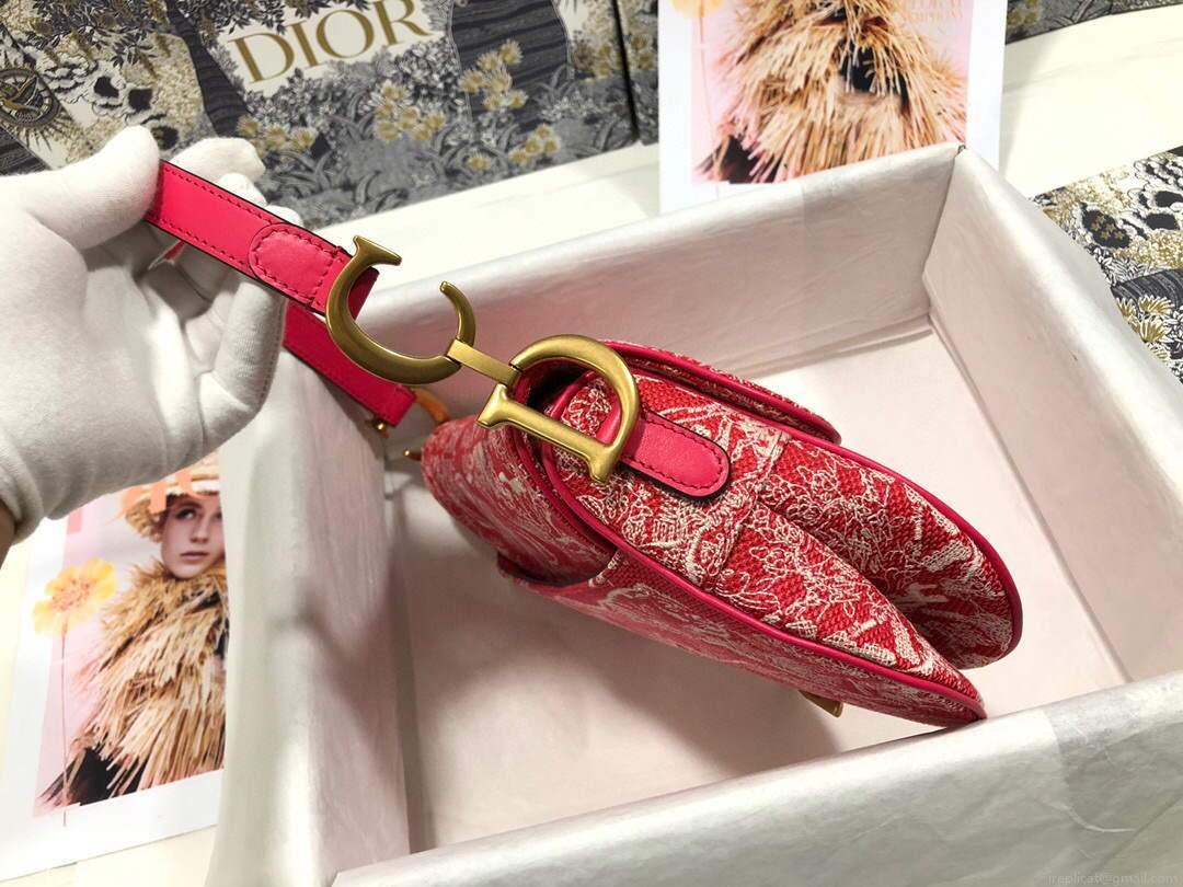 Dior M0446 Dior Saddle Bag Red Toile de Jouy Reverse Jacquard