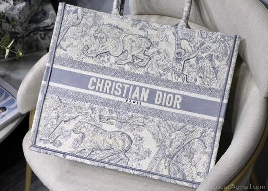 Dior M1286 Book Tote Christian Dior Shoulder Shopping Bag Lion Printer Gray