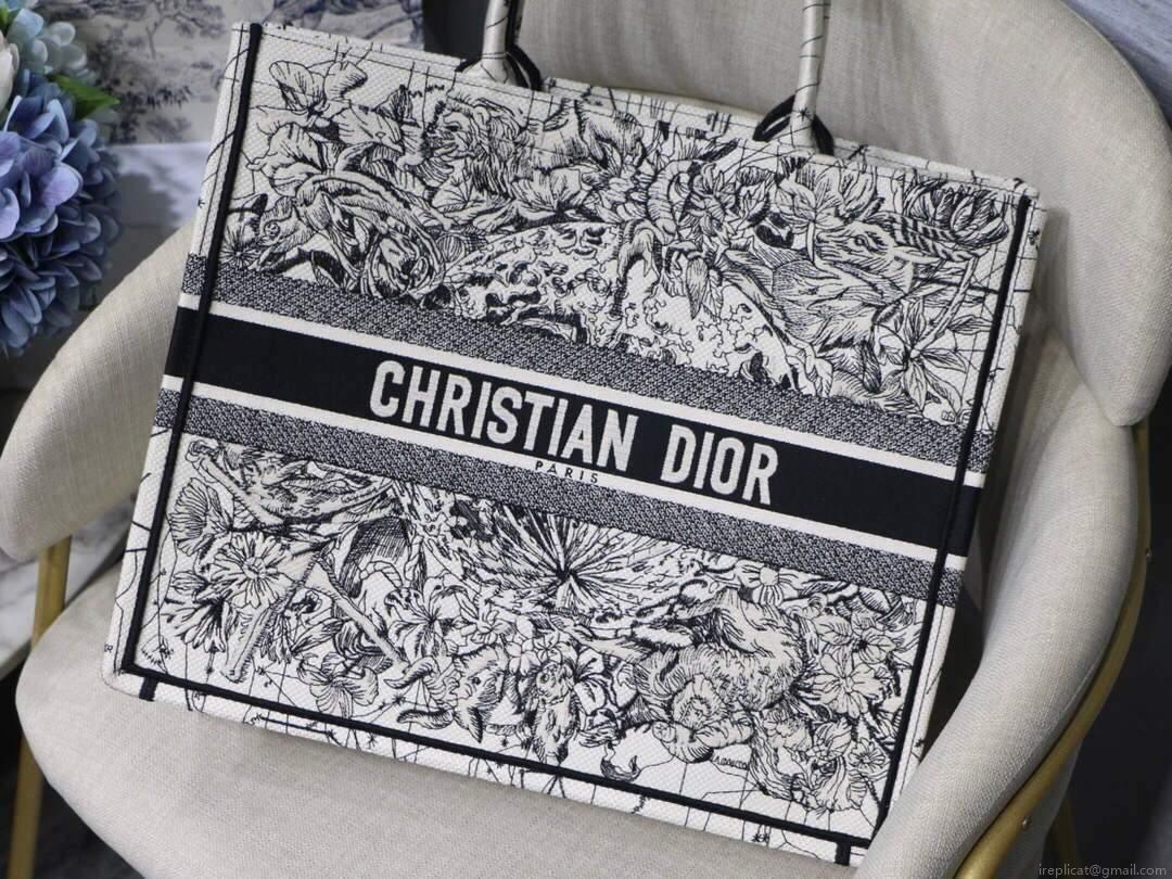 Dior M1286 Book Tote Latte Multicolor Dior Zodiac Embroidery Gray