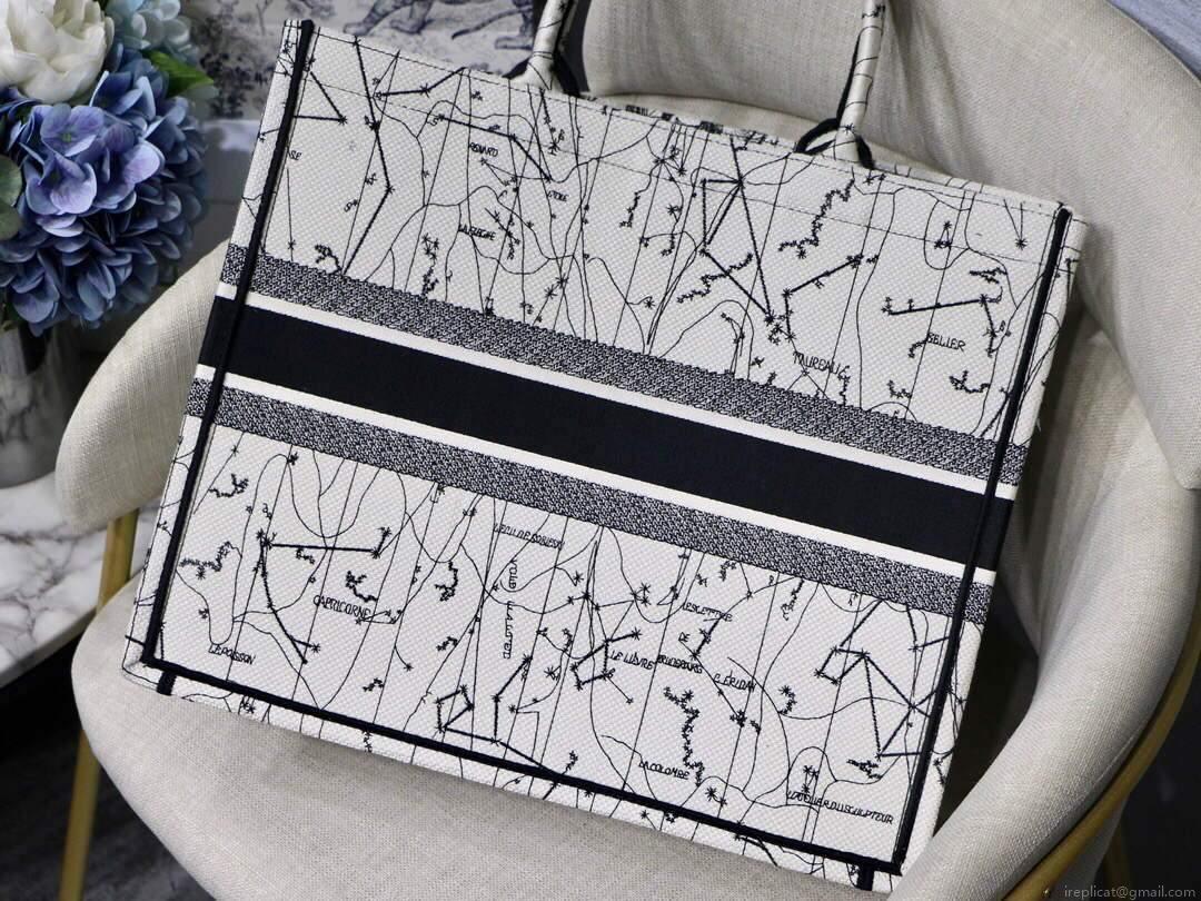 Dior M1286 Book Tote Latte Multicolor Dior Zodiac Embroidery Gray