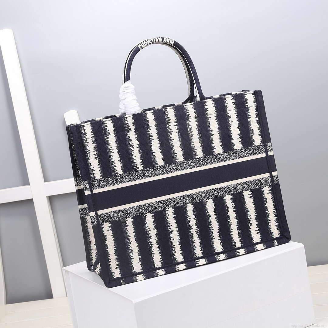 Dior M1286 Dior Book Tote Blue D-Stripes Embroidery
