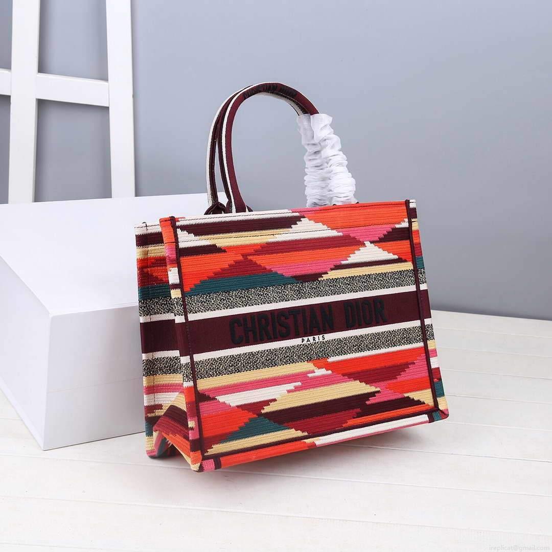 Dior M1286 DIOR Book Tote Multicolor D-Stripes Embroidery